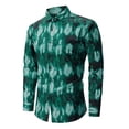 thumbnail image 4 of Men's Hawaiian Long Sleeve Button Down Shirt Casual Untucked Shirts Summer Beach Wedding Textured Shirts Green M, 4 of 5