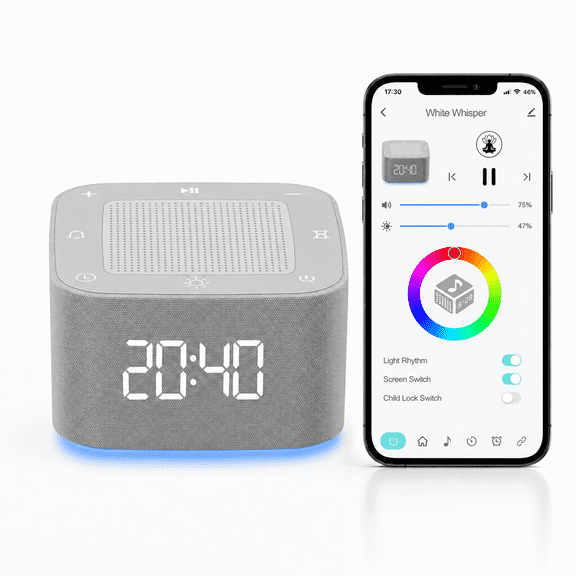 Smart Sound Machine with Night Light, White Noise Machine with 32 Soothing Sounds, App Control, Alarm Clock, Sleep Timer, Bluetooth 5.3 Speaker for Baby and Adult Sleep