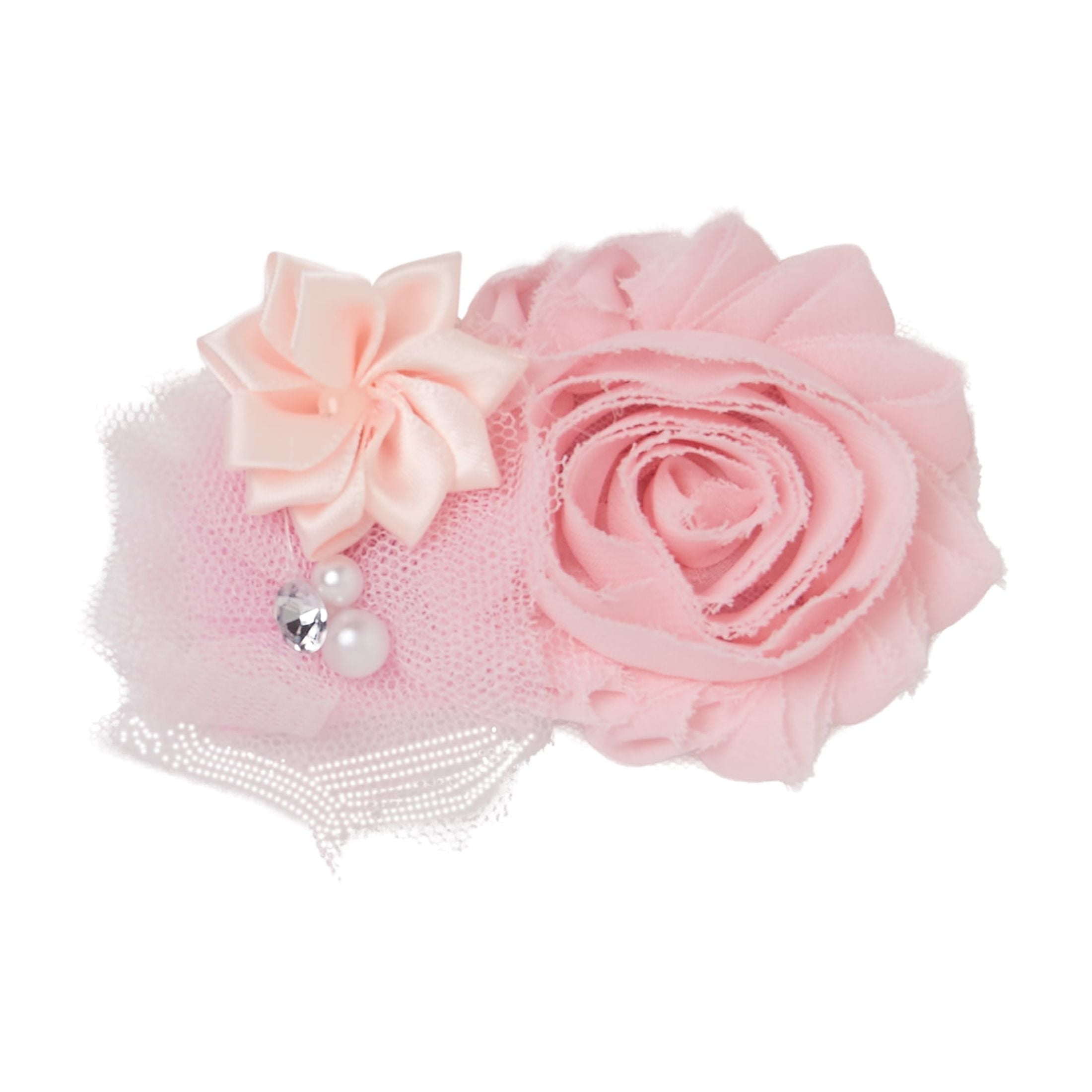 (3 pack) Offray Light Pink Satin Tulle with Gem Flower Cluster, 1 Each