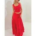 thumbnail image 4 of Raccmtaty Women's Summer Outfits Solid Color Scoop Neck Tank Tops with Tiered A-line Skirt Set Party Clothes, 4 of 8