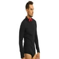 thumbnail image 3 of MSemis Men's Latin Modern Dance Leotard Shirt Salsa Cha Cha Zipper T-shirt Long Sleeve Dancewear Bowtie Romper, 3 of 7
