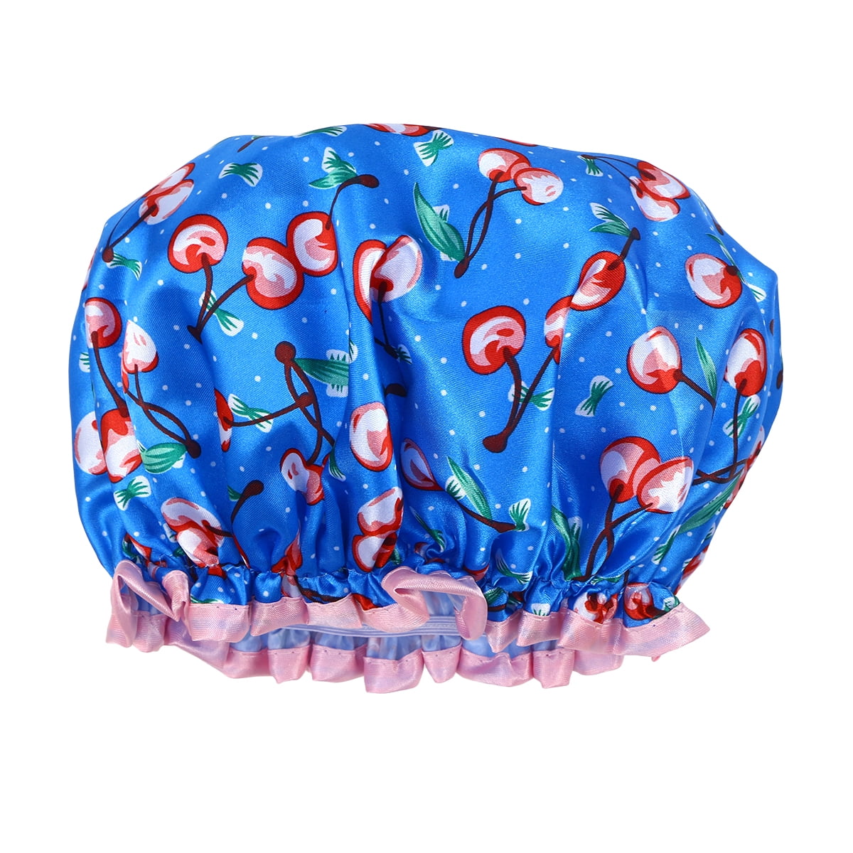 Double Layer Shower Hat Printed Shower Waterproof Shower Tool for Girl Woman Lady (Cherry Style