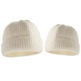 thumbnail image 1 of CNKOO 2Pcs/Set Solid Color Warm Ribbed Parent-Child Beanie Hats Family Matching Knitted Bicycle Caps for Outdoor, 1 of 10