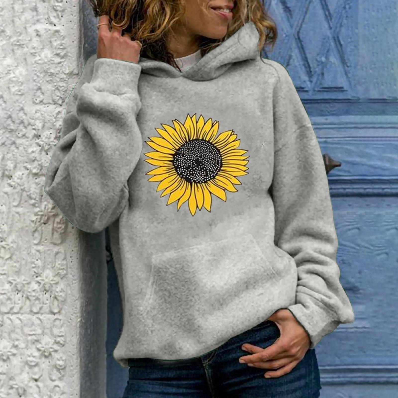 Womens Hoodie Sweatshirt Pullover Sunflowers Pattern 7 Casual Hooded Tops 