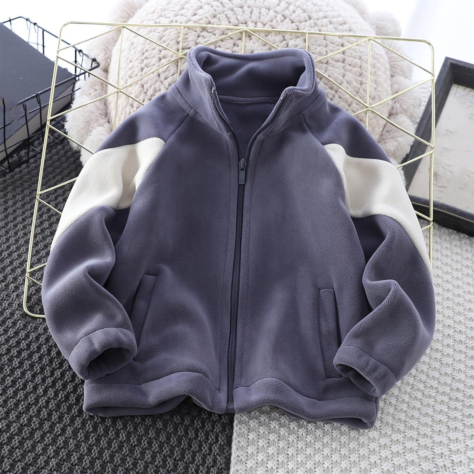 Zpanxa Big Kids Color Block Fleece Jacket 3-13 Years Sporty