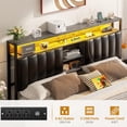 thumbnail image 2 of Homieasy Full Bed Frame with Charging Station & Led Lights, Platform Bed with Leather Upholstered Headboard and Storage, Metal Slats Support, No Box Spring Needed, Noise-Free, Black Oak, 2 of 7