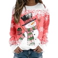 thumbnail image 1 of WEAIXIMIUNG Chandail en Molleton Femme Mignon Mode Hiver Décontracté Bonhomme de Neige Flocon de Neige Imprimé de Noël Col Rond Manches Longues Sweat à Capuche, 1 of 4