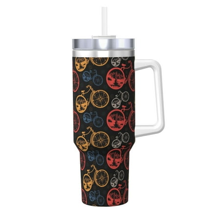 

Goofa Compass And Mountains In Bicycle Wheels1 Print 40oz Ice Bully With Handle And Straw Stainless Steel Vacuum Insulated Cup And 2 In 1 Straw Lid