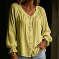 thumbnail image 5 of Vetsdori Long Sleeve Tops for Women Blouses Button down Ruffle Cotton Linen V-Neck,Loose Fashion Casual Womens Shirts Solid Color, 5 of 8