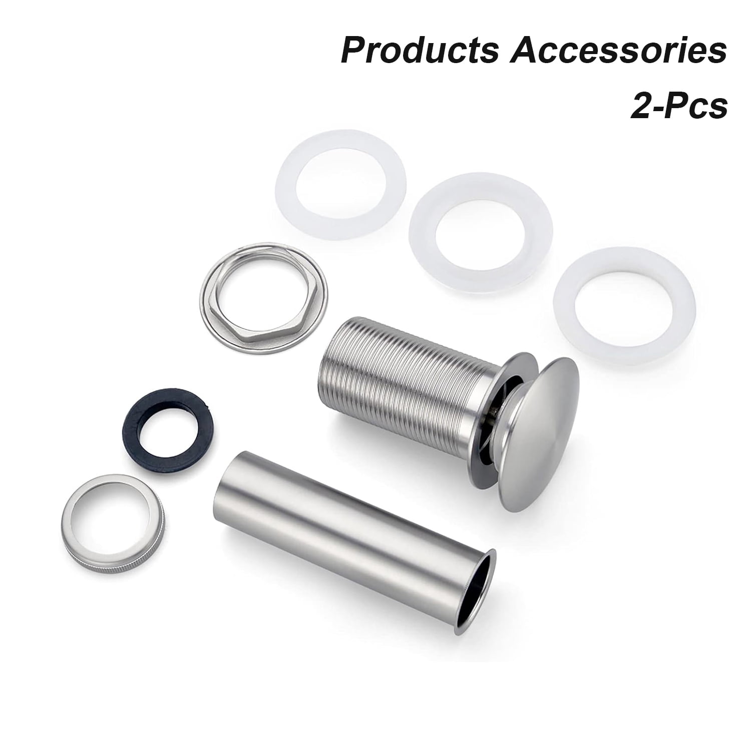 2 Pcs Bathroom Sink Drain without Overflow, Vessel Sink Lavatory Vanity Pop Up Drain Stopper, 304 Stainless Steel