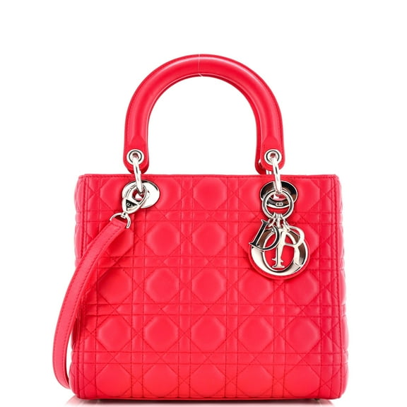Pre-Owned Lady Dior Bag Cannage Quilt Lambskin Medium By Rebag