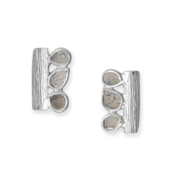 Polki Diamond Stud Earrings with Three Stones Rhodium on Sterling Silver