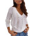 thumbnail image 2 of Suéter de mujer de Color puro, Jersey largo hueco superior para mujer, suéter para mujer con cuello en V profundo, suéter para mujer, materiales ecológicos, 2 of 6