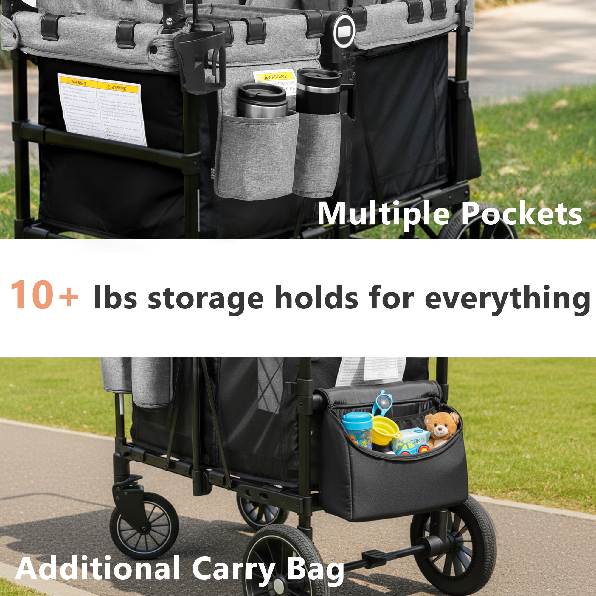AILEEKISS Stroller Wagon for 2 Toddlers with Canopy, All-Terrain Baby Wagon, 55 Pounds, Black Grey