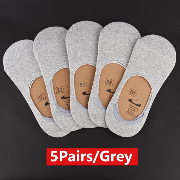 Calcetines invisibles de algodón para hombre, medias deportivas de talla grande, antideslizantes, de silicona, color negro, 5 pares