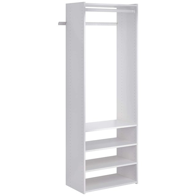 Easy Track Wooden Select Tower Closet Organizer System Kit with Shelves, White