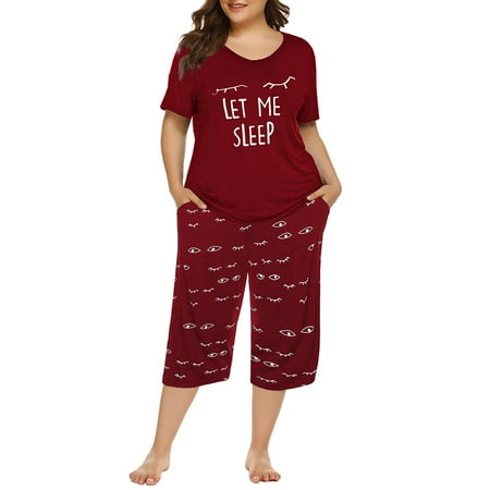 

Saodimallsu Plus Size Pajamas Capris Pants Set Striped for Women Sleepwear