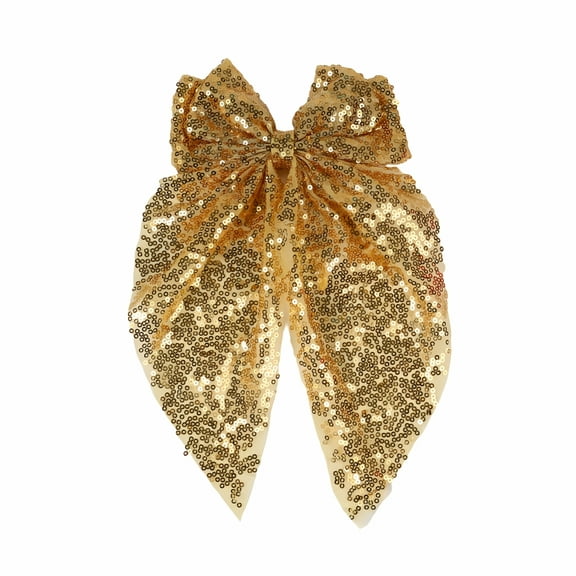 VANIDO Large Gold Sequin Bow Hair Clip Women Sparkly Hair Accessories For Girls Oversized Bowknot Hairpin Headwear For Teens Hair Bows For Baby Girls Decorative Hair Clips For Party