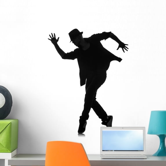 Silhouette Male Dancer White Wall Mural Decal by Wallmonkeys Vinyl Peel and Stick Graphic (24 in H x 16 in W)