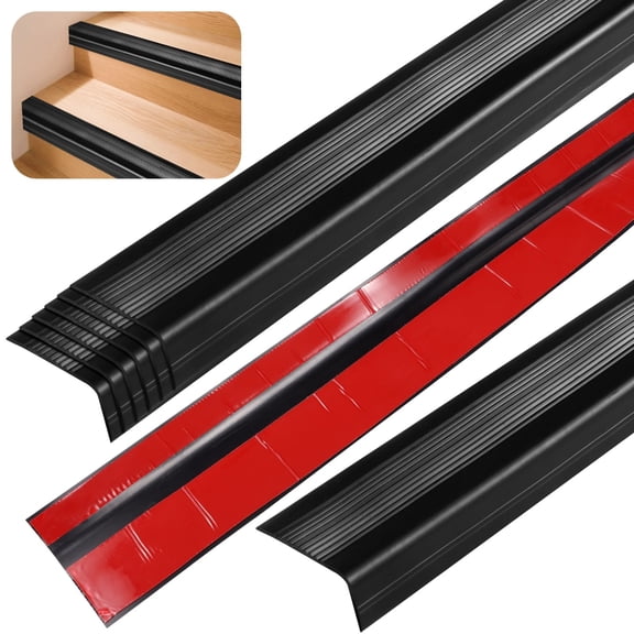 8 Pcs 39.4 inch PVC Stair Nosings, Self Adhesive Stair Edge Protectors, Non-slip Stair Step Strips, L-shaped Stair Edge Molding, Waterproof Steps Edge Trims, Suitable for Indoor/Outdoor Stairs