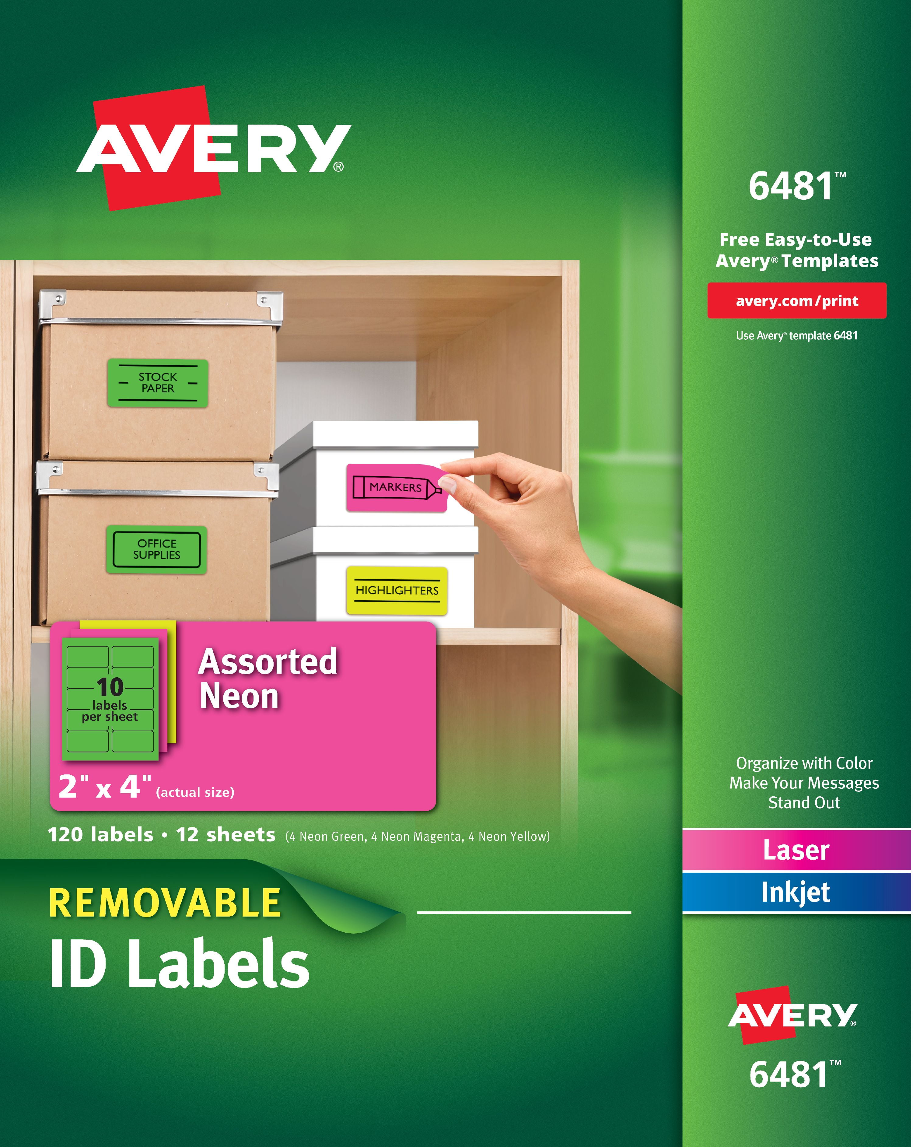 Avery Multipurpose Labels, Removable, Assorted Neon, 2 x 4 Inches, Pack of 120 (6481)