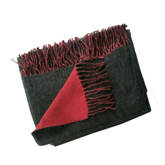 Reversible 100% Baby Alpaca Woven Throw Blanket ~ Dk Gray / Red