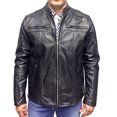 thumbnail image 1 of Chamarra de piel negra Castelli Leather Authentic Biker con bordados de líneas en mangas, 1 of 4