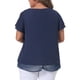 thumbnail image 3 of Blusa de Chiffon de Talla Grande para Mujeres Agnes Orinda con Volantes, Mangas Cortas, Cuello en V, Dobles Capas, Casual, 4X, Azul Marino, 3 of 6