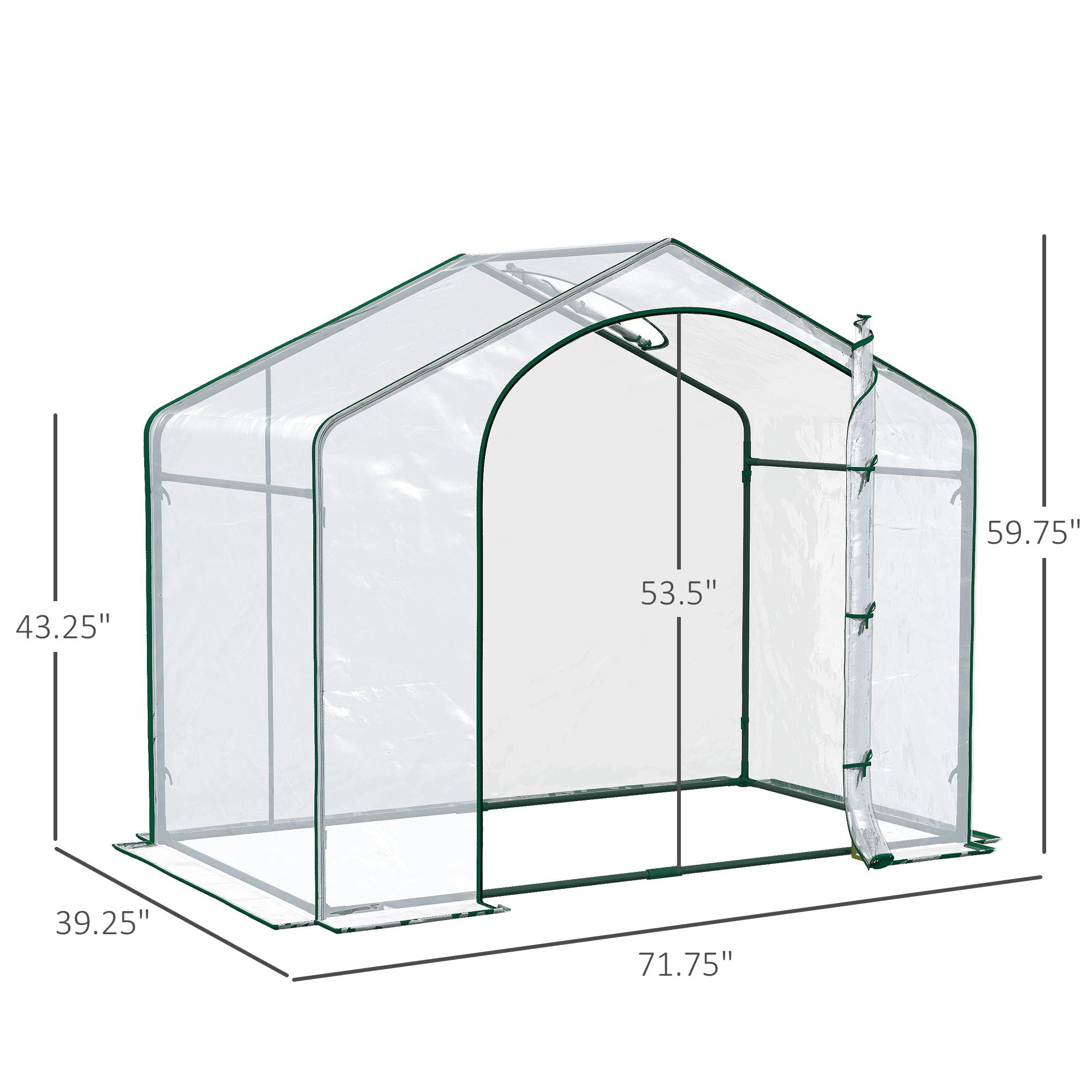 Portable Walk-in Greenhouse 6 x 3 x 6 with PVC Cover Steel Frame Garden Hot House Zipper Door Top Vent