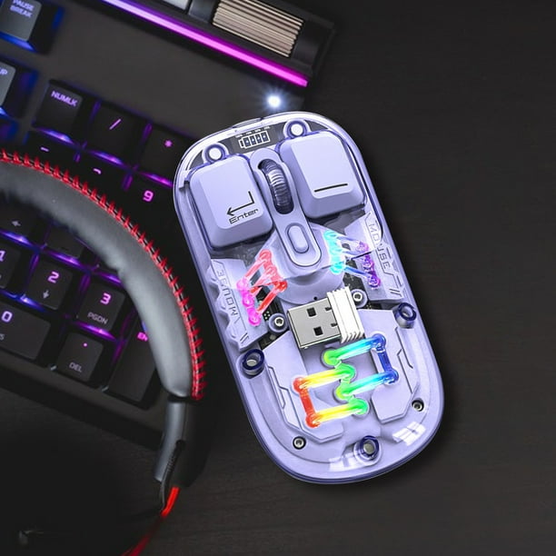 Ratón inalámbrico transparente. 4G/Bluetooth 5.0- Tipo de conexión-c Ratón recargable Estándar Magnético Iluminación RGB ratones inalámbricos