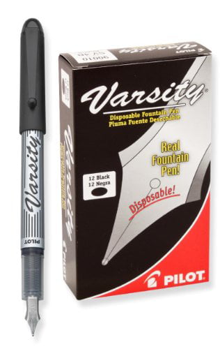 New In Box Pilot Varsity Black Ink Disposable Fountain Pen 90010 12 Pack