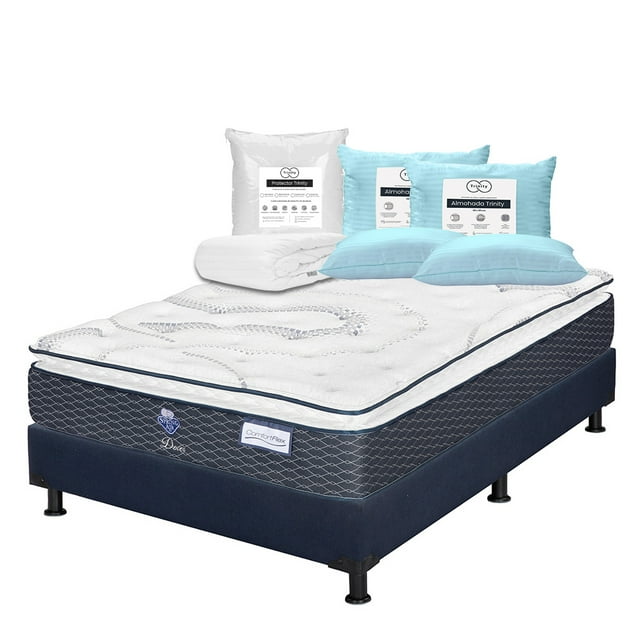 Colchón Matrimonial Dover Spring Air + Box + 2 Almohadas Trinity + Protector Trinity