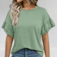 thumbnail image 2 of Seductiva Women's T-Shirts Short Sleeve Summer Tops 2025 Spring/Summer Newomen Solid Color Round Neck Sleeve Short Sleeve Summer Tops Trendy Solid Loose Fit Tshirt Summer Tops, 2 of 9