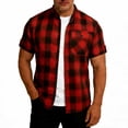 thumbnail image 2 of ZCFZJW Mens Lightweight Casual Plaid Button Down Short Sleeve Shirt with Chest Pocket Summer Band Collar Beach Vacation Tees Shirt Tops Red XXXL, 2 of 7
