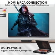 Mini DVD Player for TV, 1080P Upscaling DVD Players with HDMI and RCA, Home DVD Player with Remote Built-in USB Input, LED Display Supports NTSC / PAL