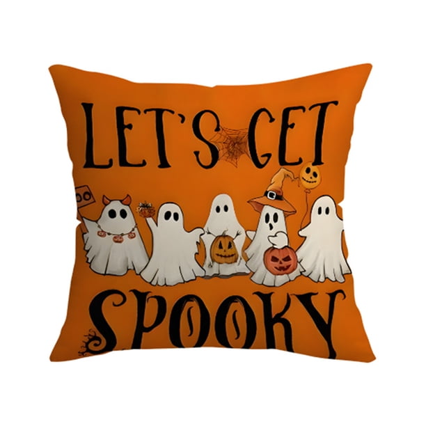 Yhmxh Fundas de cojín decorativas con estampado de Halloween, funda de cojín con estampado de fantasmas, camión y murciélagos.