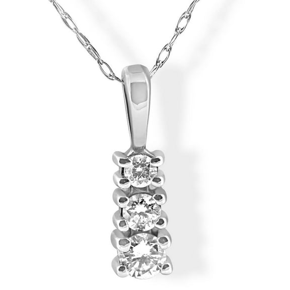 Pompeii 1/4 cttw Three Stone 3 Diamond White Gold Pendant Necklace (G/H,I2)