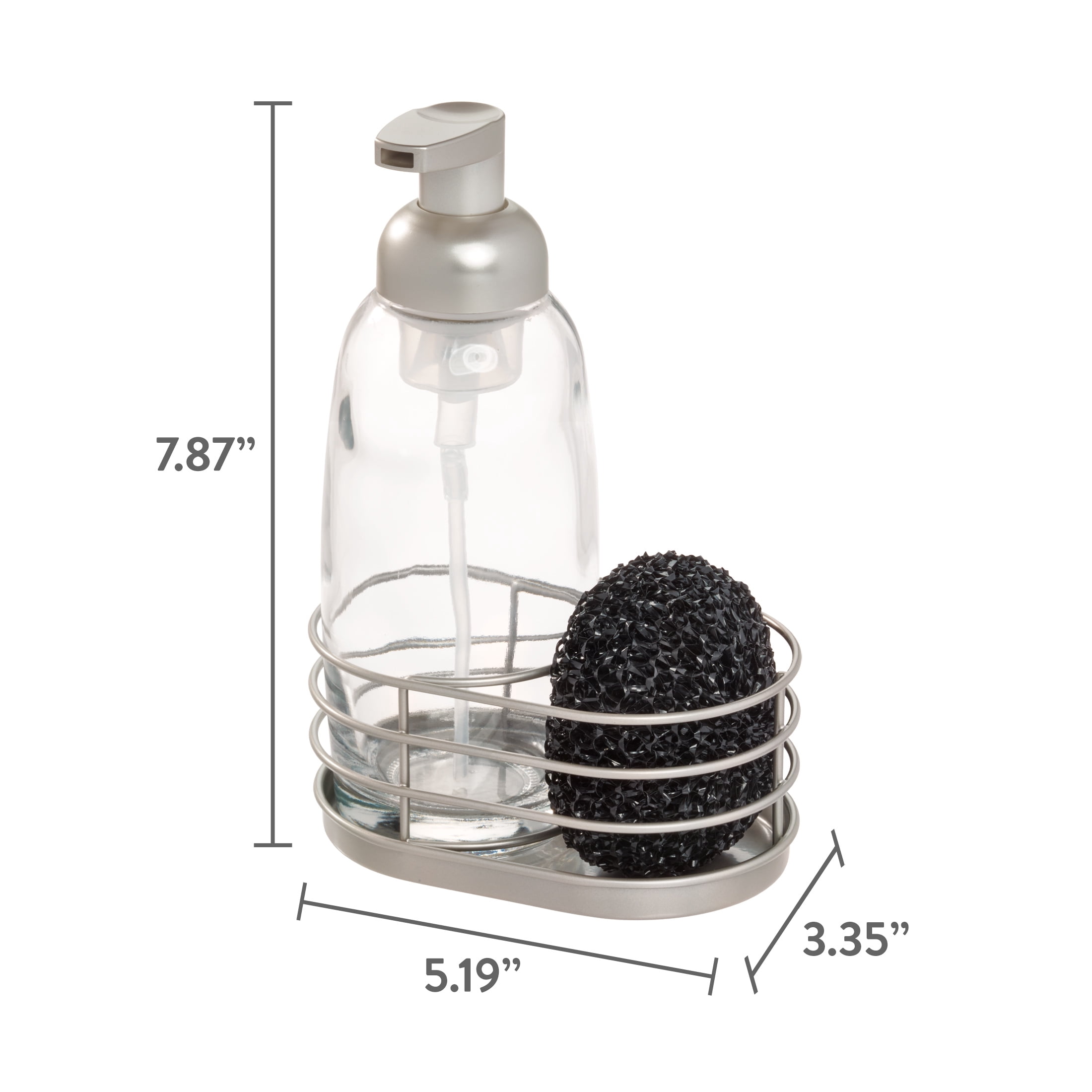 Mainstays Metro Glass Foaming Soap Pump and Metal Sponge Caddy, Clear, 5.12 in x 3.32 in x 7.94 in