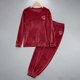 thumbnail image 4 of Conjunto de pijama de terciopelo grueso y cálido para mujer, con cuello redondo, estampado y pantalones de poliéster para invierno., 4 of 5
