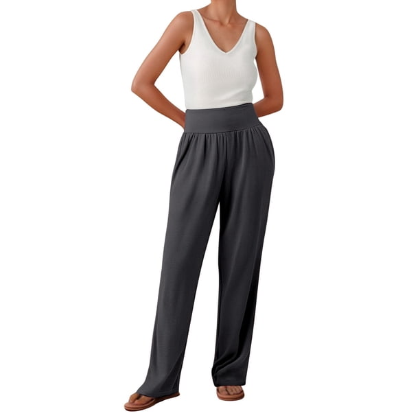 Pantalones de yoga anchos para mujer: cintura alta, holgados y cómodos, informales/deportivos, tejido ligero, talla real.