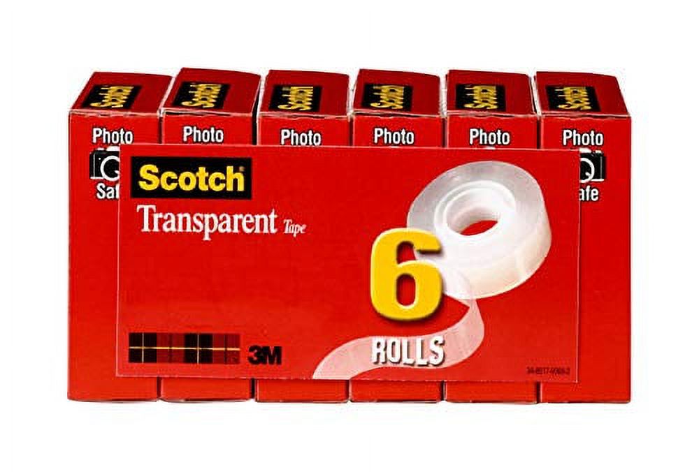 Scotch Brand Transparent Glossy Tape, 1-Inch Core, 0.75 Inch x 36 Yards, Clear, Six per Box (600-6PK)