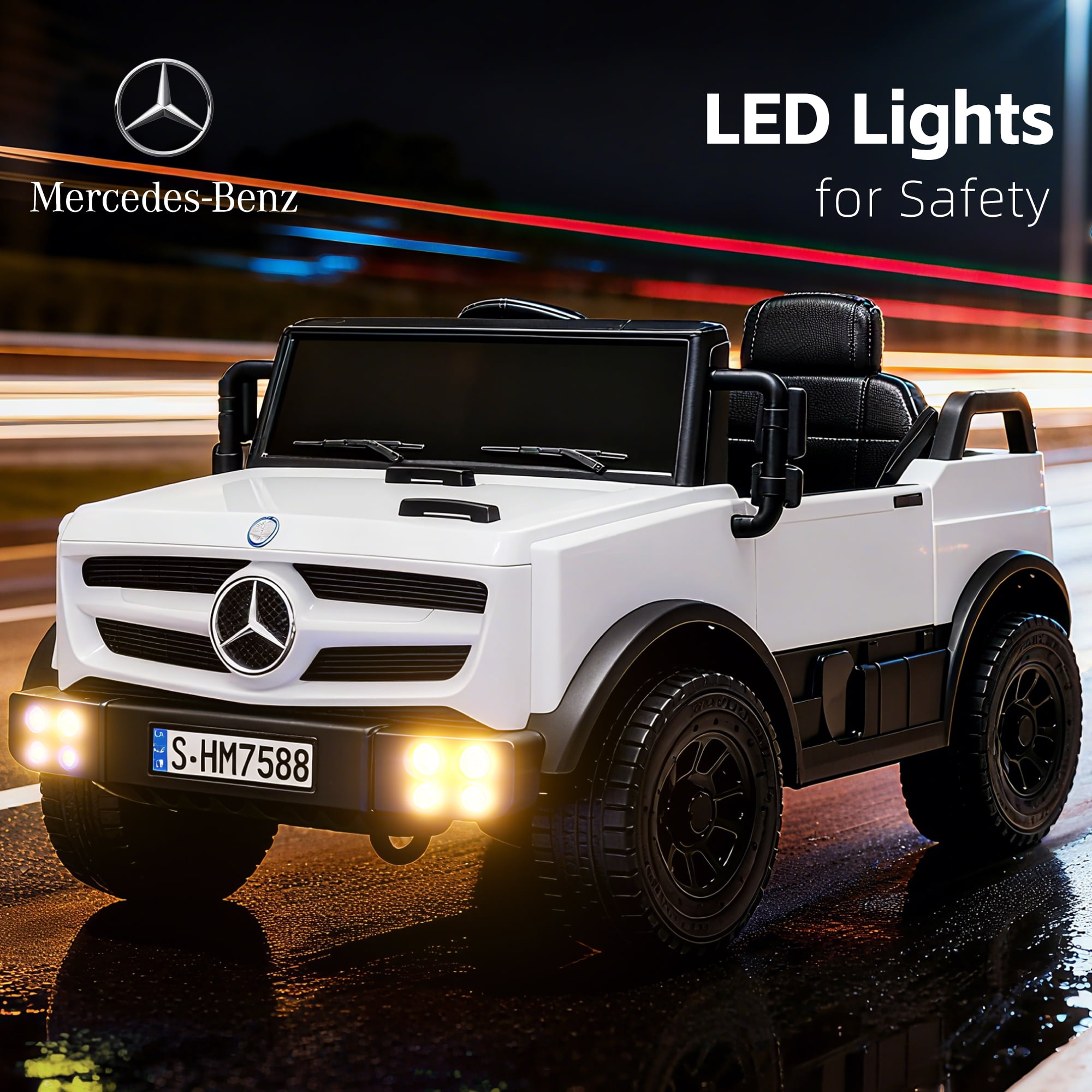 BKIRNP 12V Ride on Toys Electric Car,Licensed Mercedes-Benz Unimog w/Parent Remote Control,Age for 1-4 Boys,Girls,Kids,White