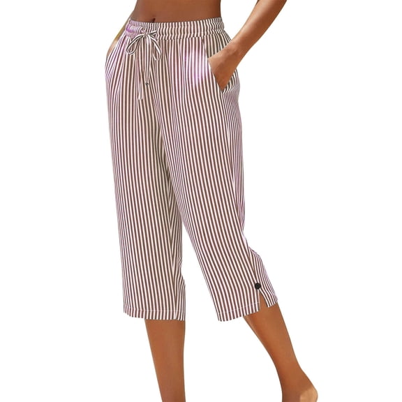 cocolona Casual Capri Pants for Women Summer Straight Wide Leg Beach Pants Cropped Trousers with Pockets