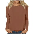 thumbnail image 1 of AherBiu T Shirts for Women Fall Long Sleeve Crewneck Basic Tee Tops Loose Solid Color Comfy Shirts, 1 of 5