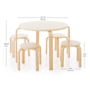 Guidecraft Kids' Nordic Table and Chairs Set - Natural: Wood Round Classroom and Playroom Toddler Activity Table with 4 Stools