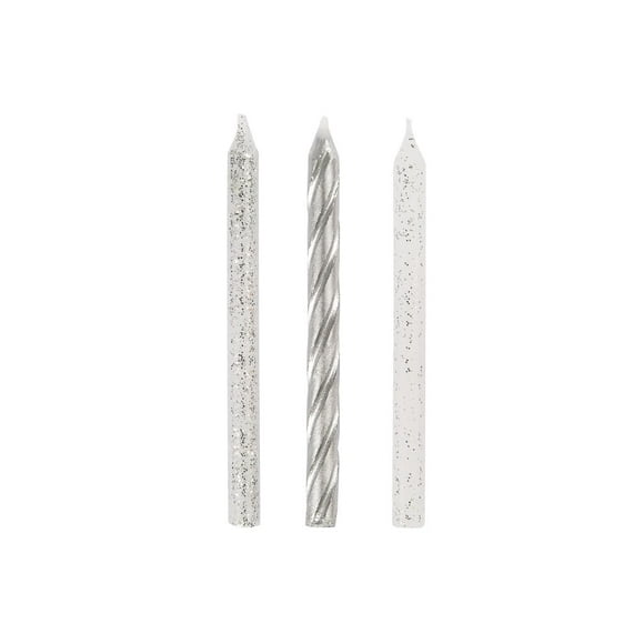 Unique Industries' Glitter and Silver Spiral Candles, 24 ct
