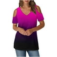 thumbnail image 2 of Cavosen Womens Casual Tops Short Sleeve Summer Off Shoulder Sleeve Dressy T Shirts Pullover Tunic V Neck Loose Blouse Gradient Trendy Shirts Resort Vacation Tees Pink 2XL, 2 of 6