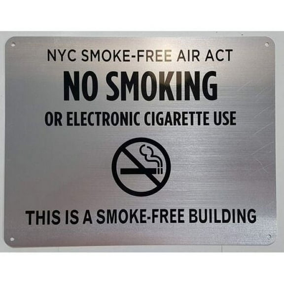 NYC SMOKING POLICY SIGN (8.5X14 BLACK BRUSH SILVER,ALUMINUM) -ref16822