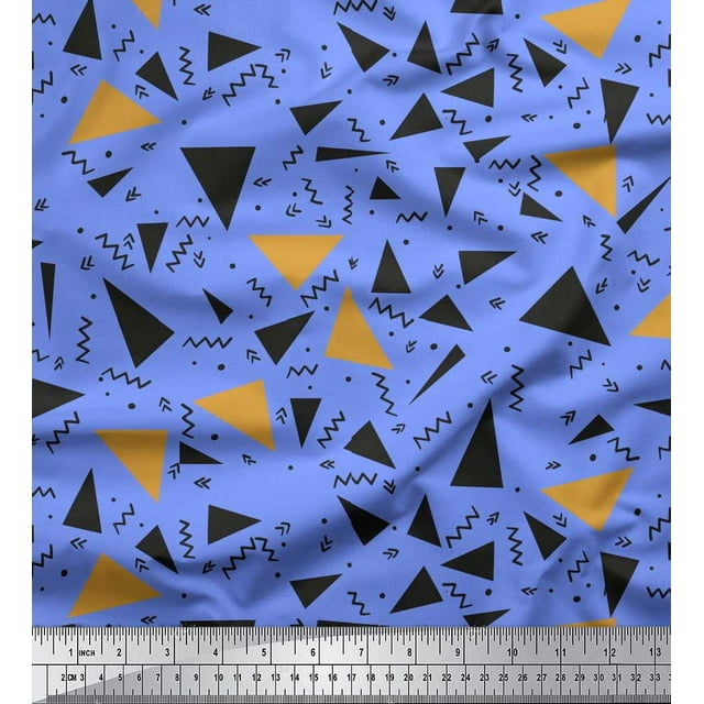Soimoi Blue Rayon Fabric Dot,Zig Zag & Triangle Geometric Print Sewing Fabric Yard 42 Inch Wide
