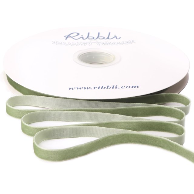 Cinta de terciopelo Ribbli, bobina de 1 cm x 23 m, color verde salvia